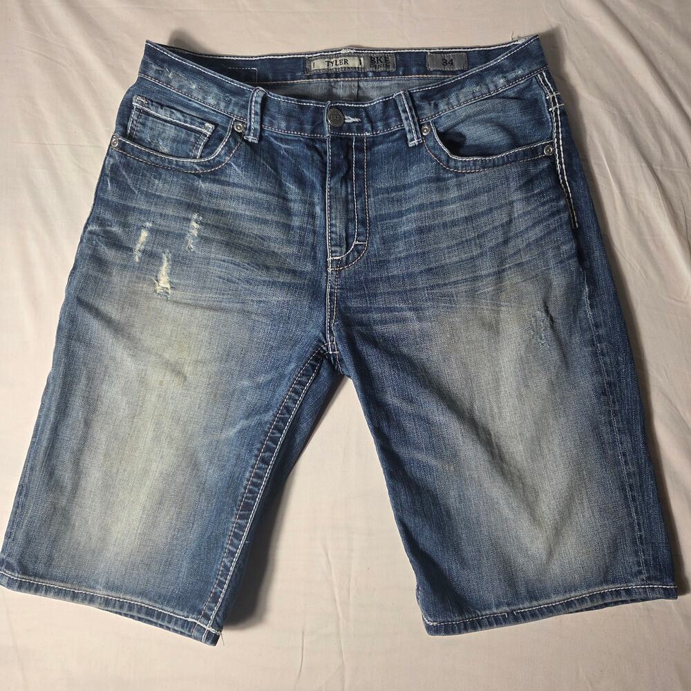BKE Tyler Denim Shorts Mens Size 34 Distressed Medium Wash Straight Leg